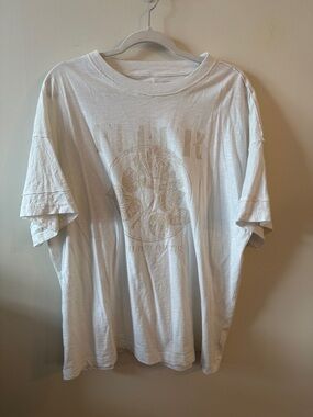 aerie White Short Sleeve Graphic Tee with Faded Beige Print